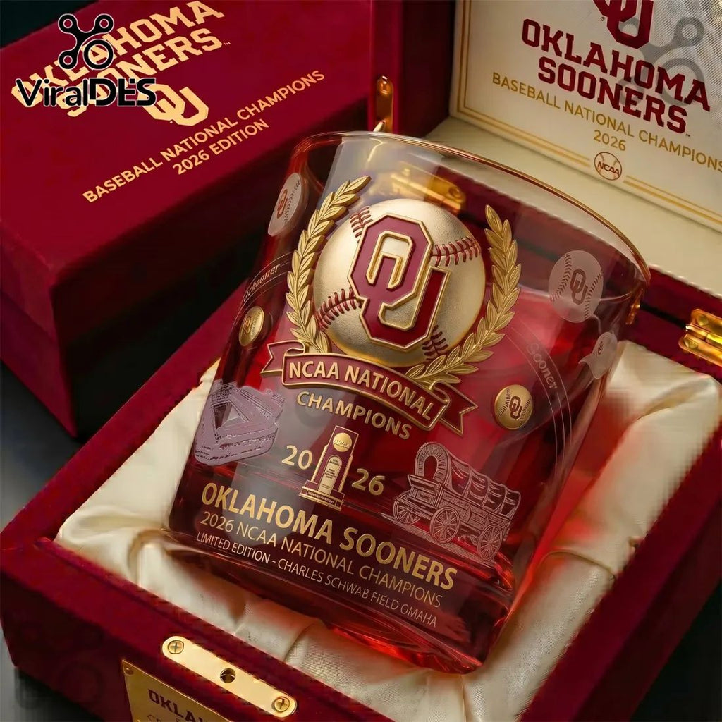 Oklahoma Sooners 2026 Baseball Championship Red Whiskey Glass