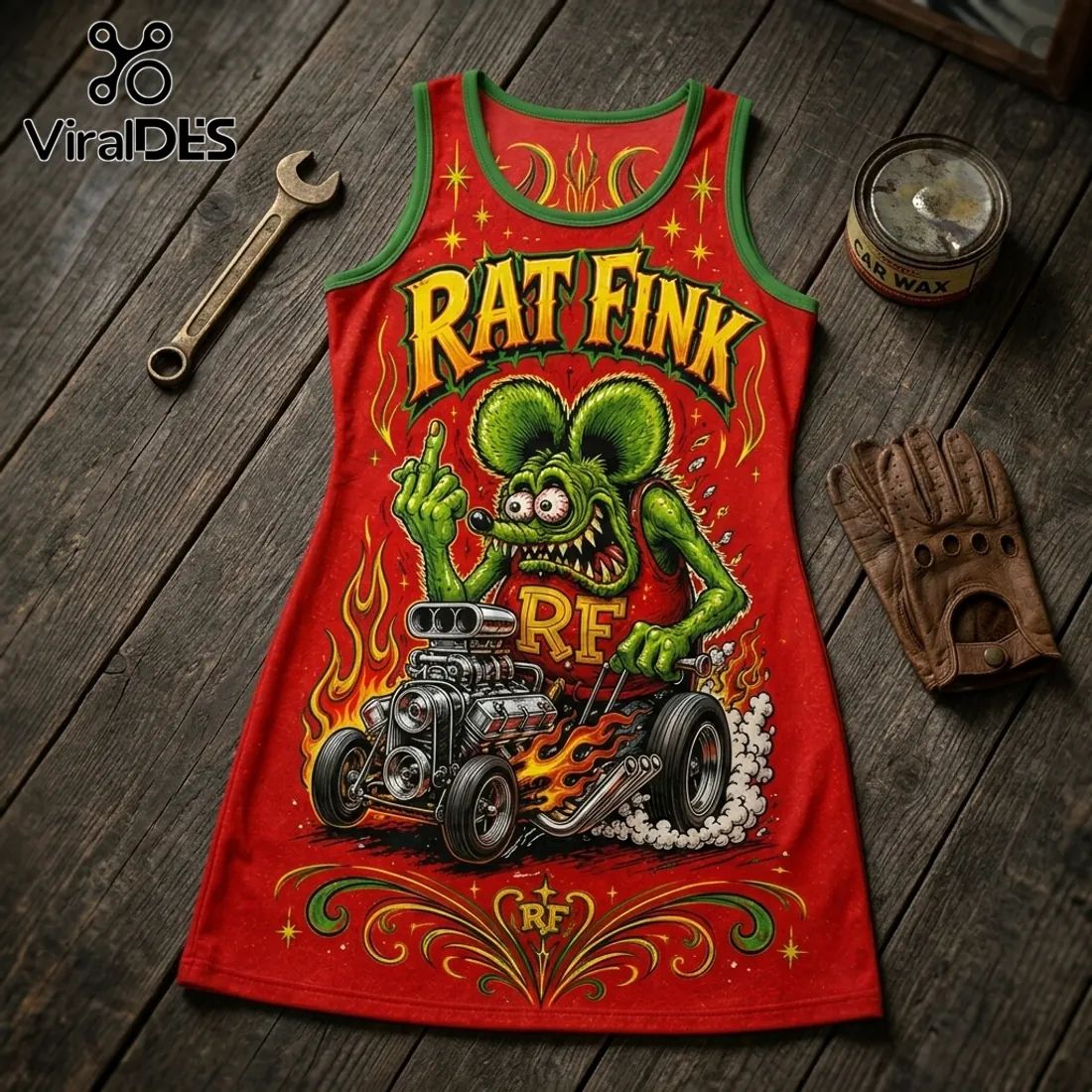 Rat Fink Red Hot Rod Illustrated Women Dress
