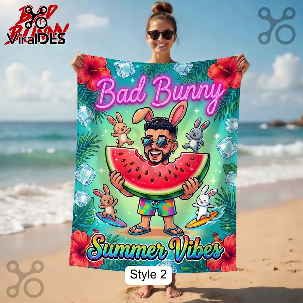 Bad Bunny Summer Vibes Tropical Beach Towel