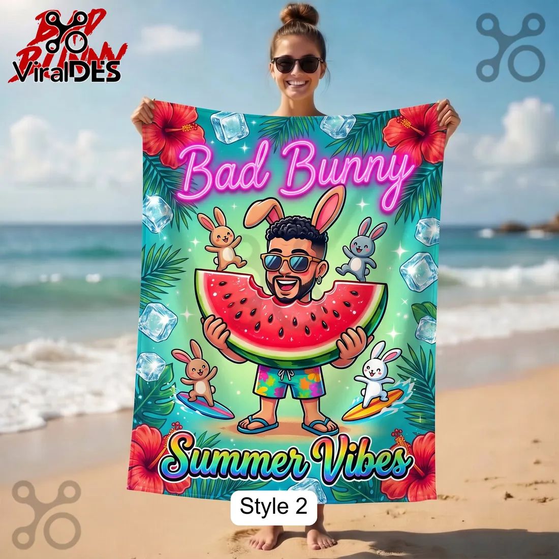 Bad Bunny Summer Vibes Tropical Beach Towel