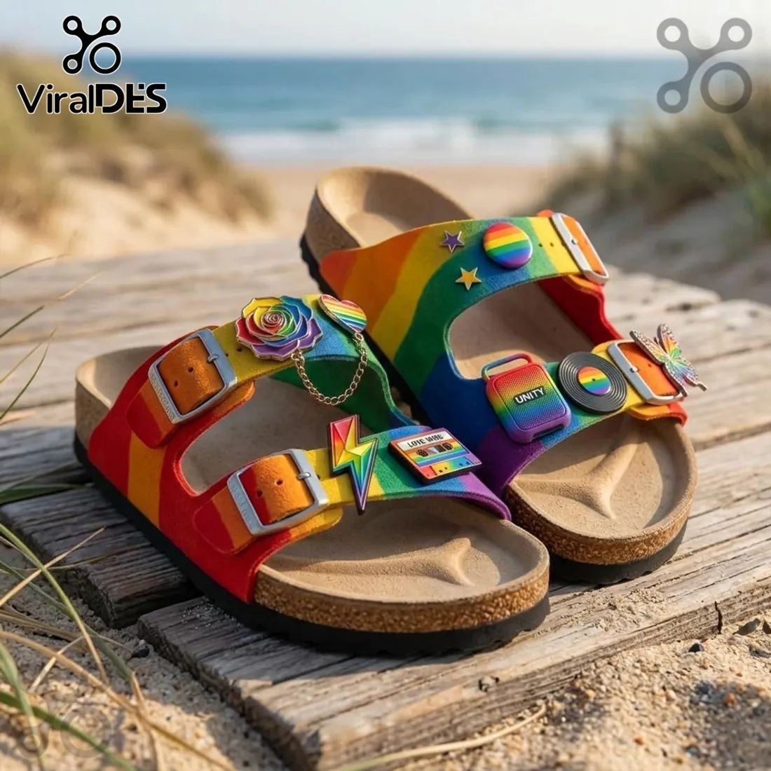 Pride Month Rainbow Cork Footbed Sandal Birken
