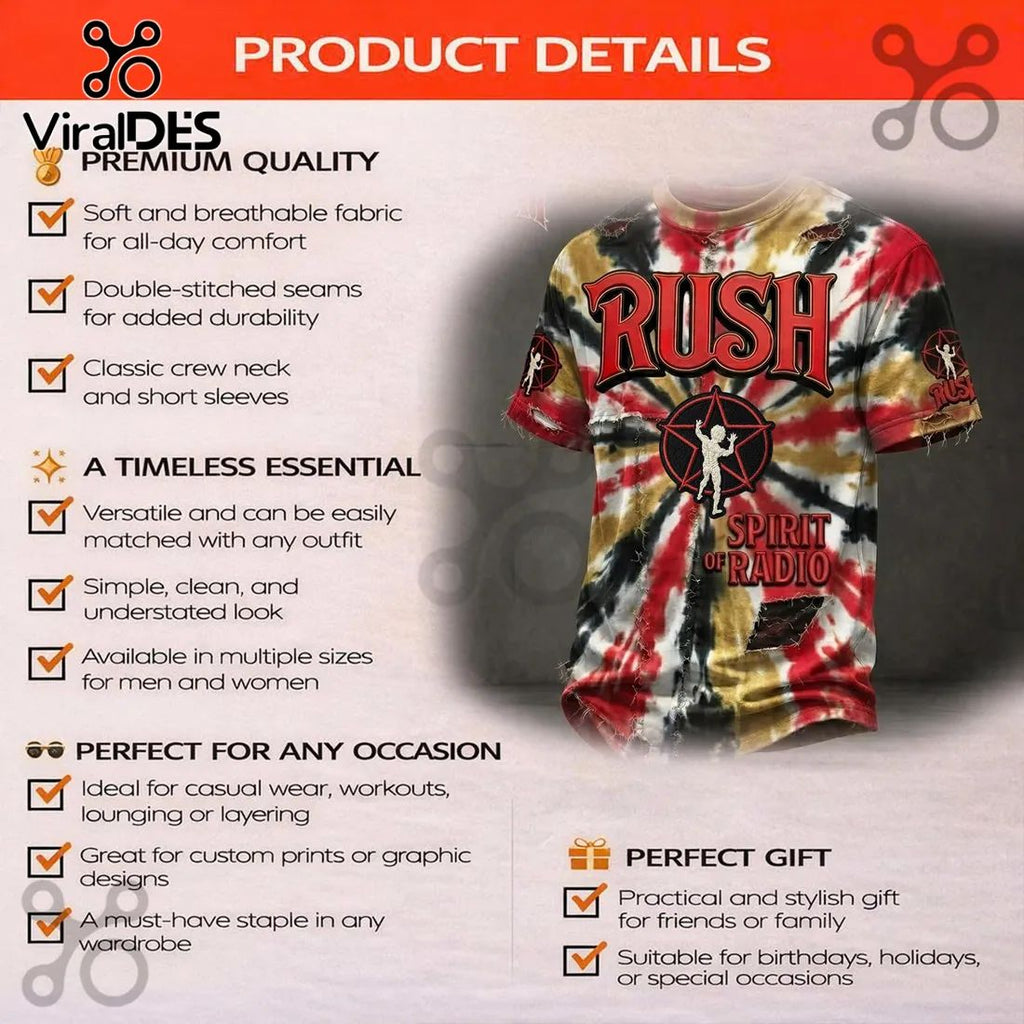 Rush Band Spirit Of Radio Starman Multi Color Distressed T-Shirt