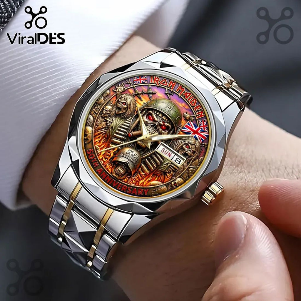Iron Maiden 50th Anniversary Gold Tone Analog Watch