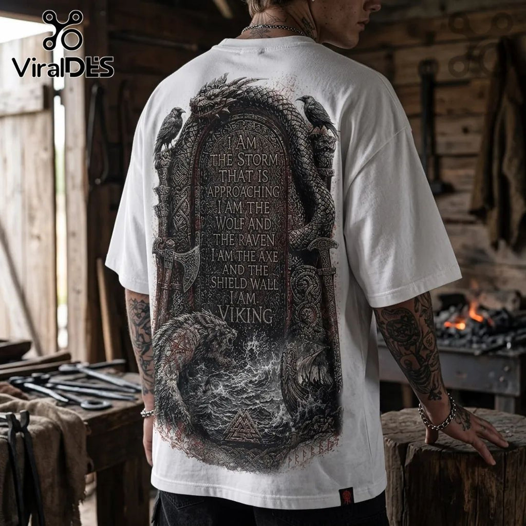 Viking Warrior Raven Wolf White T-Shirt