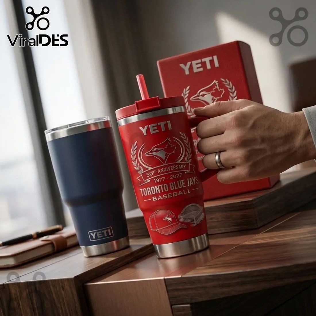 Toronto Blue Jays 50th Anniversary Engraved Red Yeti Handle Tumbler