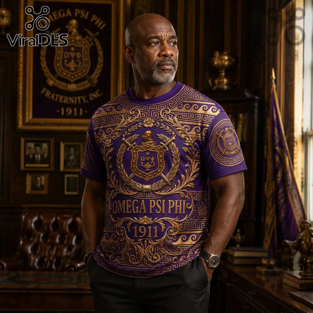 Omega Psi Phi 1911 Gold Greek Key Purple Shirt