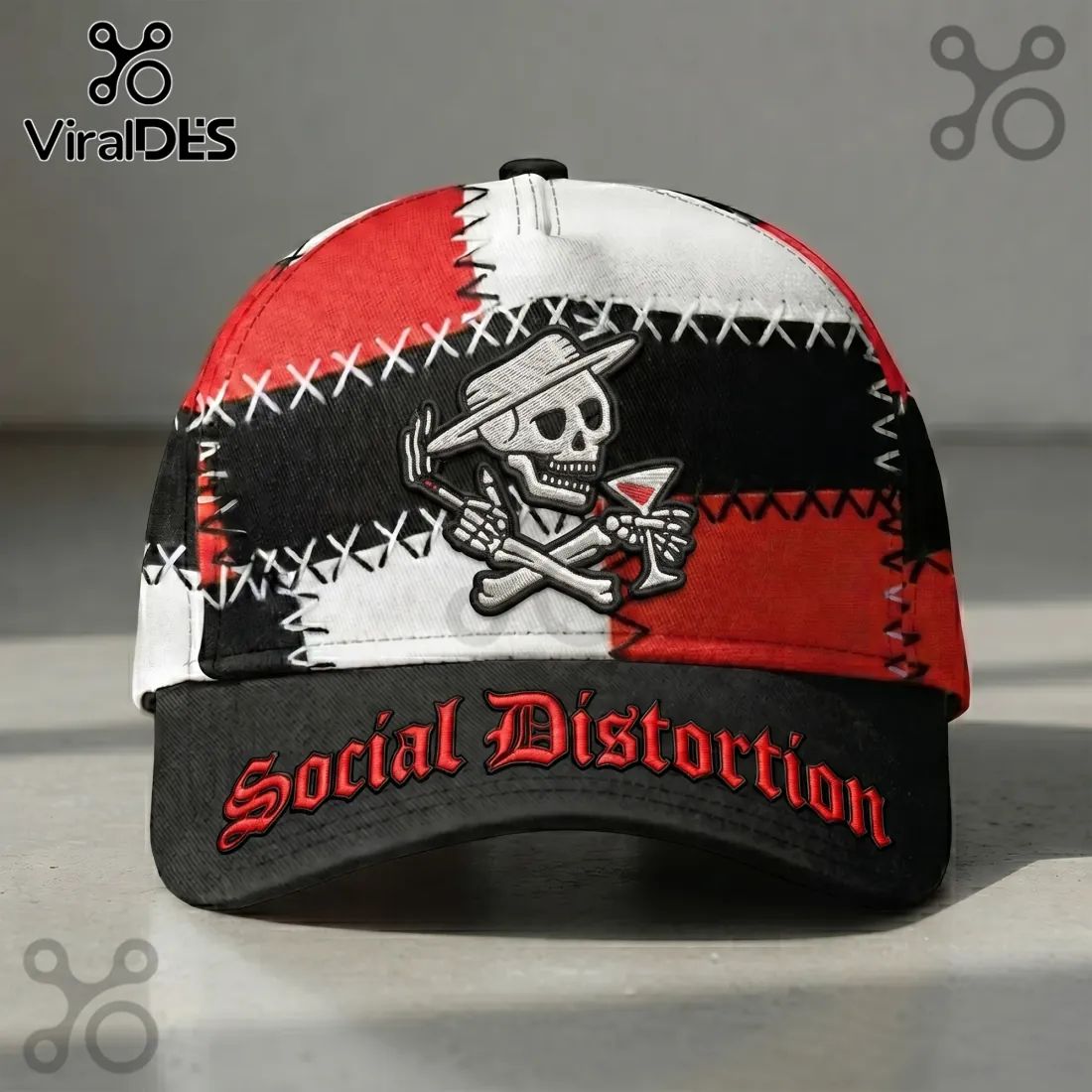Social Distortion Skeleton Patchwork Premium Embroidered Baseball Cap