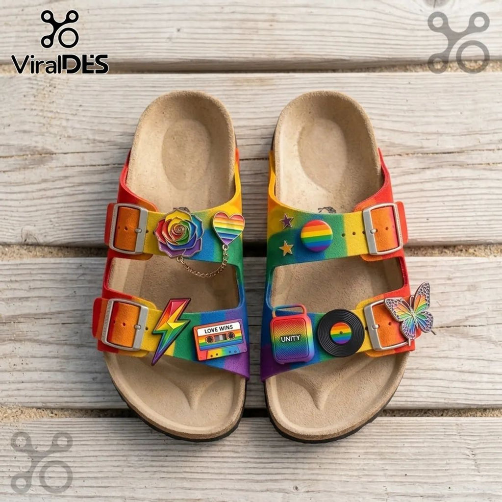 Pride Month Rainbow Cork Footbed Sandal Birken