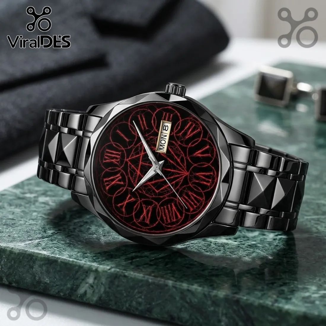 In Flames Black Alloy Roman Numeral Quartz Watch