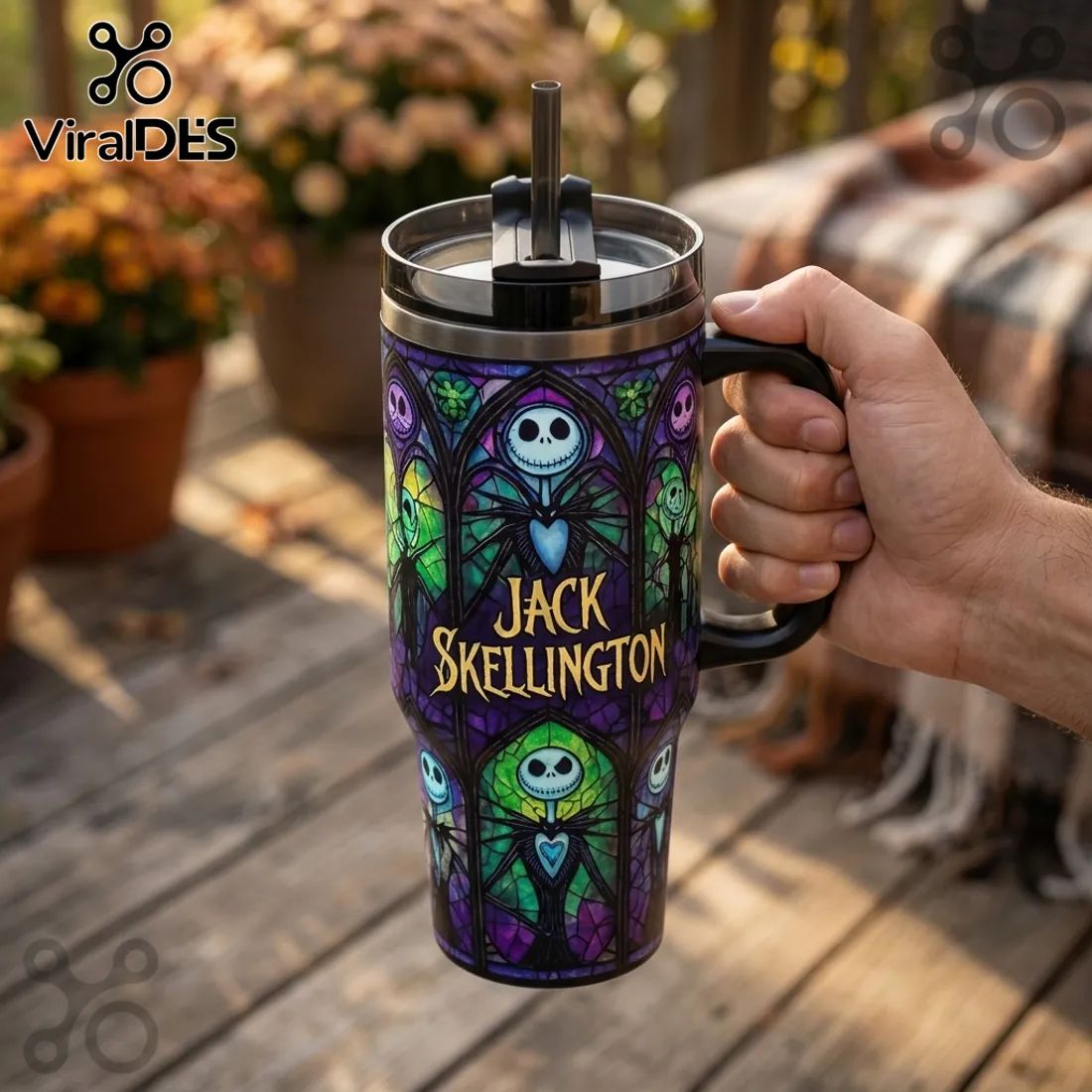 Jack Skellington Stained Glass 40oz Stainless Steel Tumbler