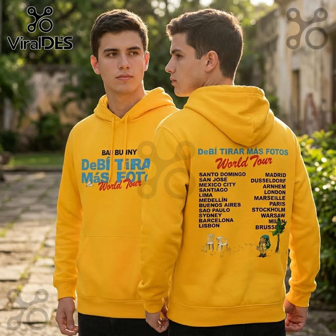 Bad Bunny Debi Tirar Mas Fotos World Tour Yellow Hoodie