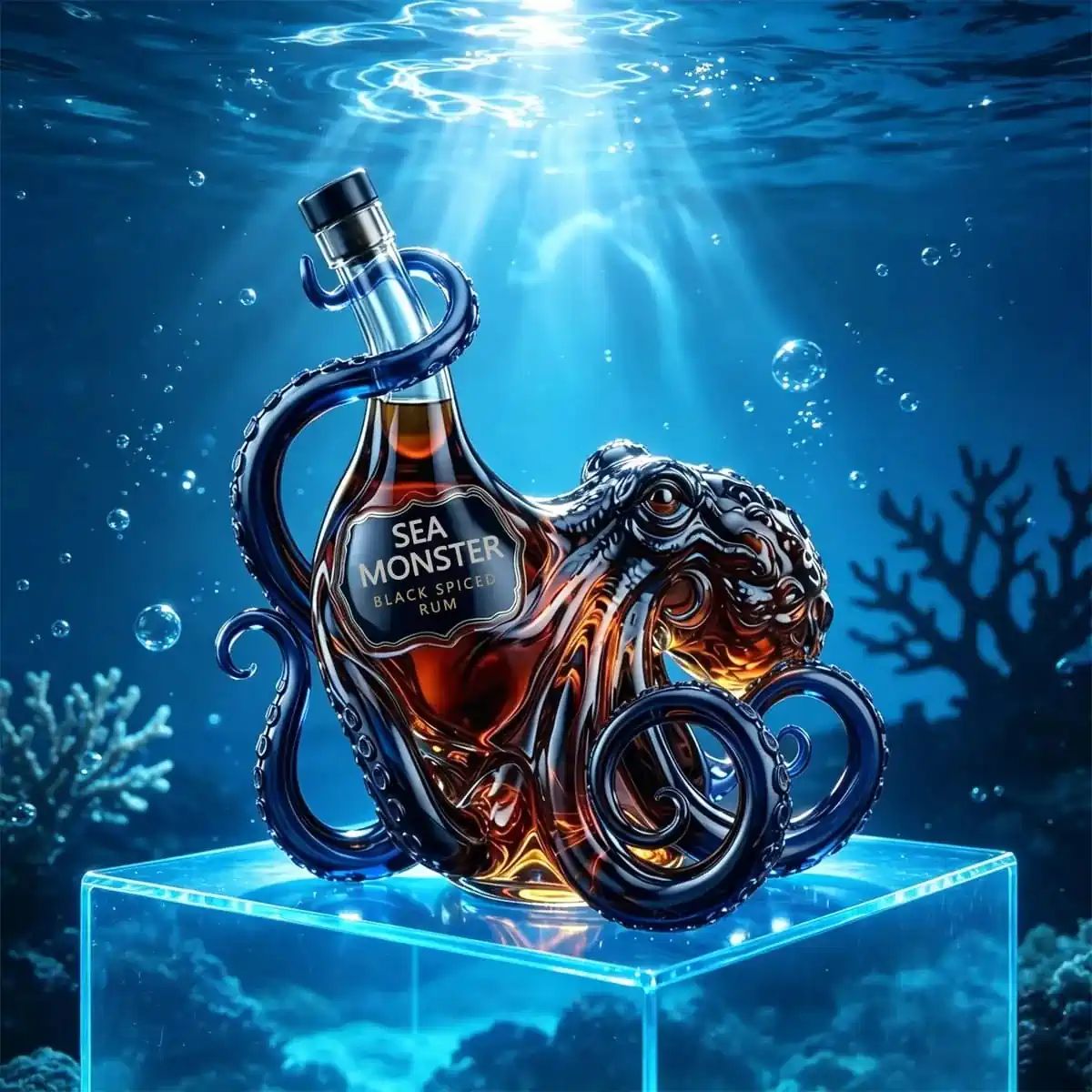 Sea Monster Black Spiced Rum Glass Bottle