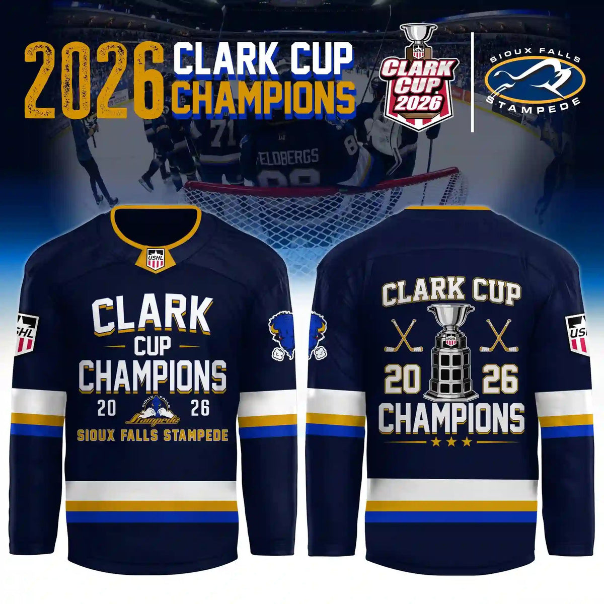 Sioux Falls Stampede Clark Cup Champions 2026 Hockey Jersey