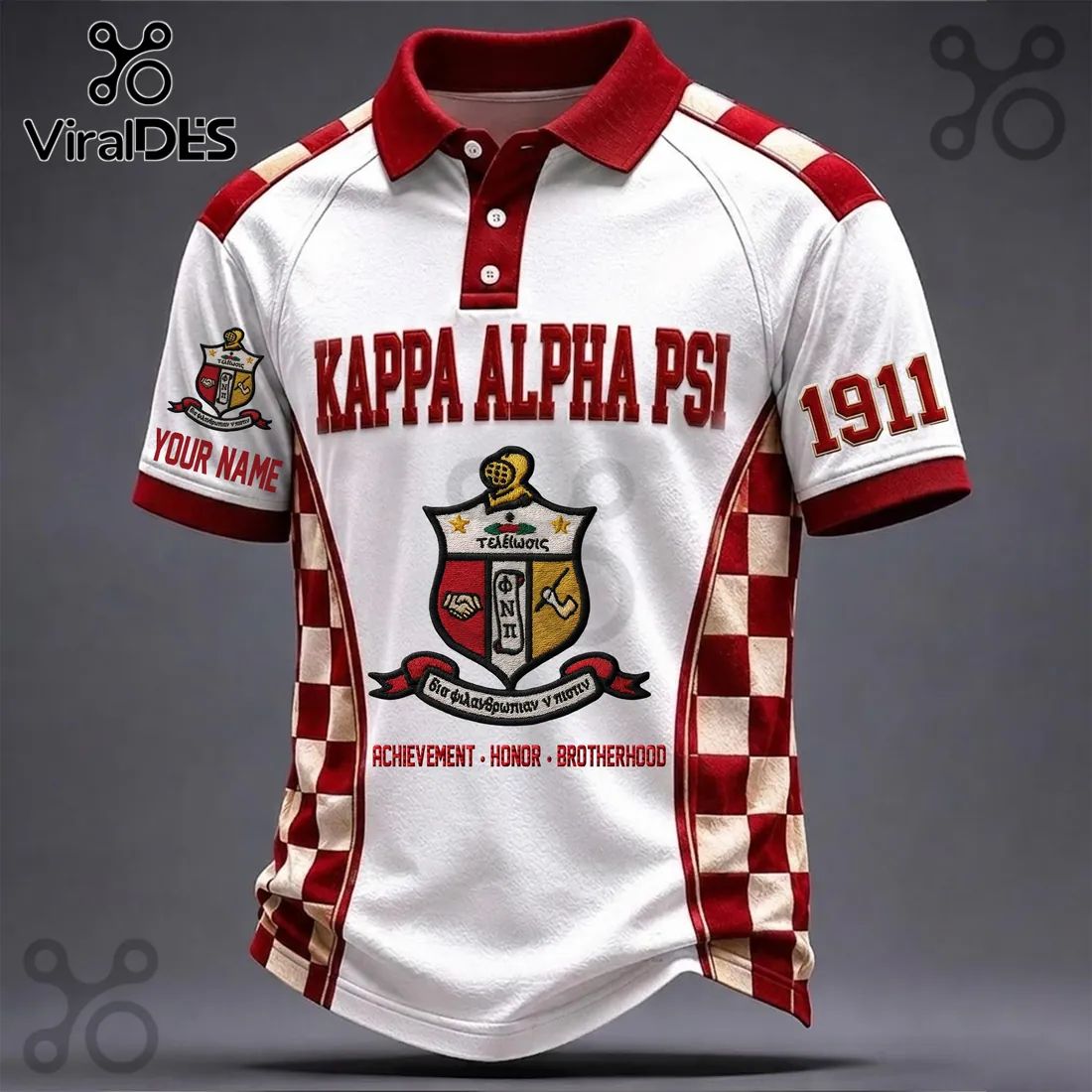 Kappa Alpha Psi 1911 Crimson and White Polo Shirt