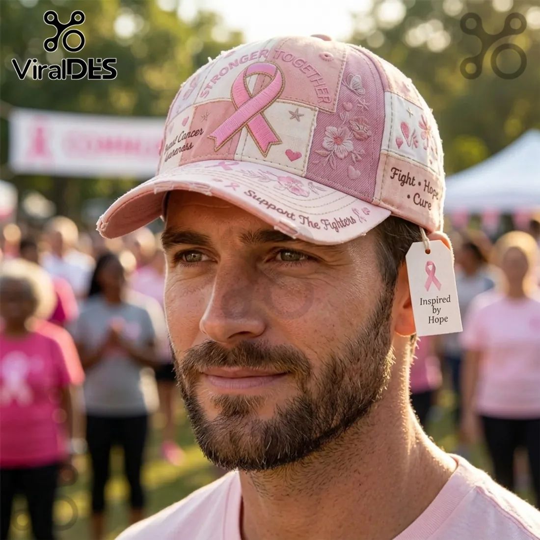 Breast Cancer Awareness Pink Ribbon Stronger Together Baseball Cap