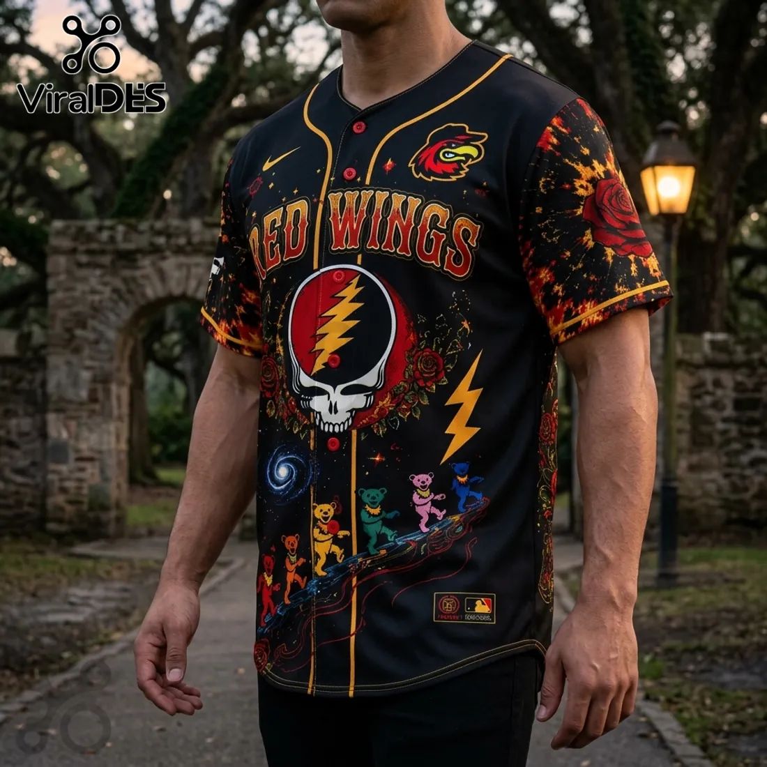 Grateful Dead Rochester Red Wings Tie Dye Baseball Jersey