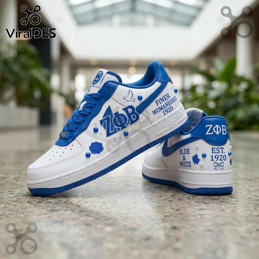Zeta Phi Beta Sorority AF1 1920 Blue and White Air Force 1 Sneakers