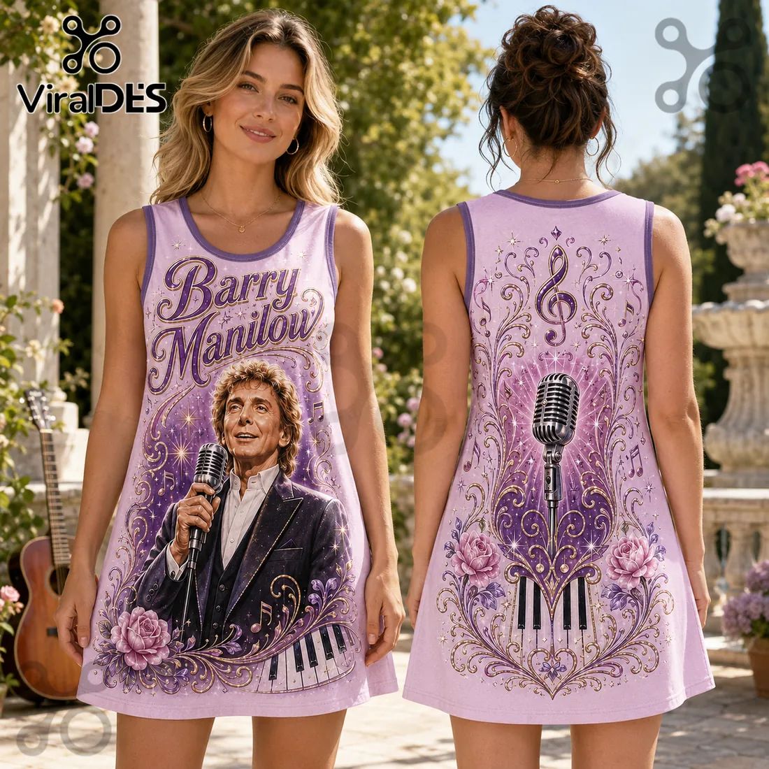 Barry Manilow Purple Floral Sleeveless Dress