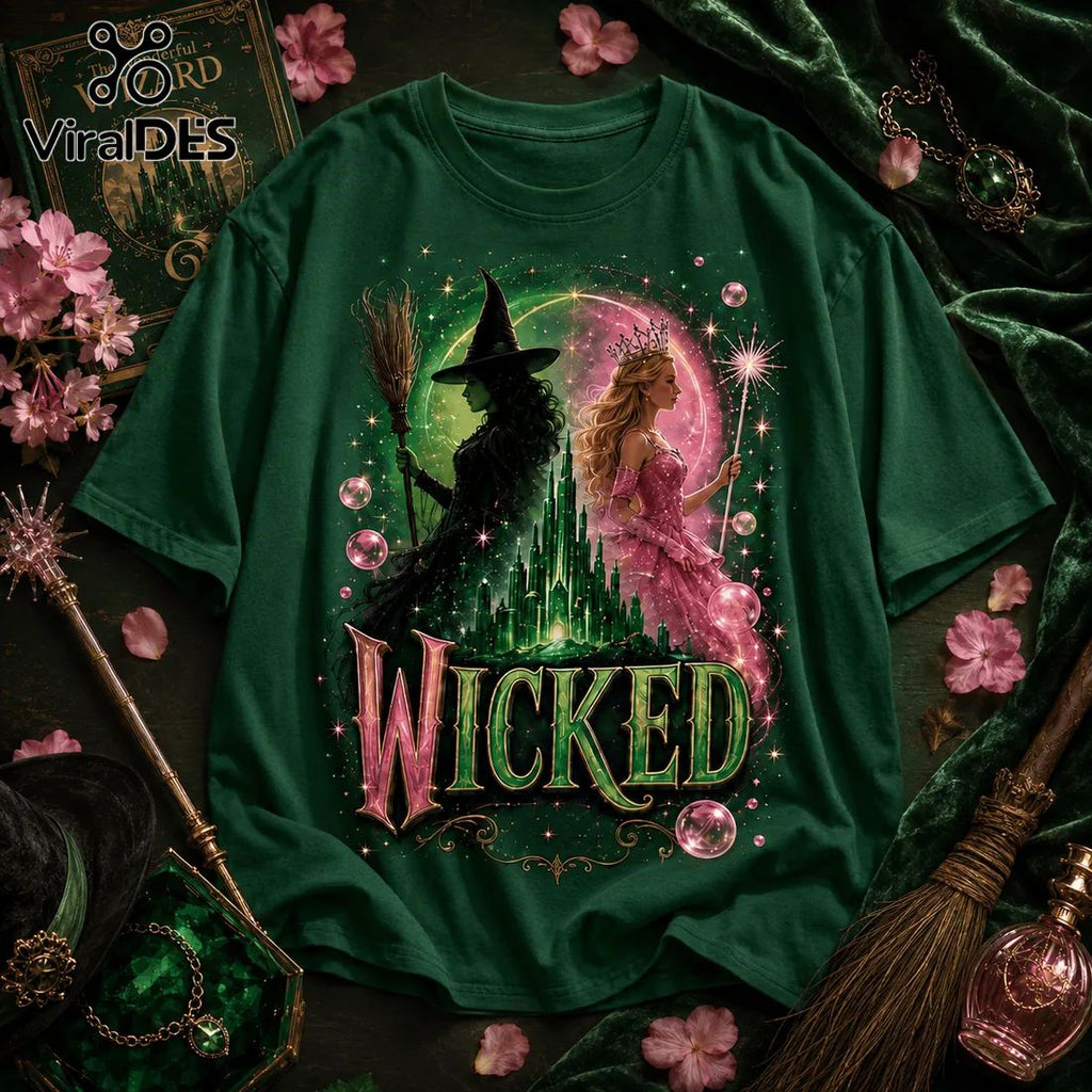 Wicked Elphaba and Glinda Forest Green T-Shirt