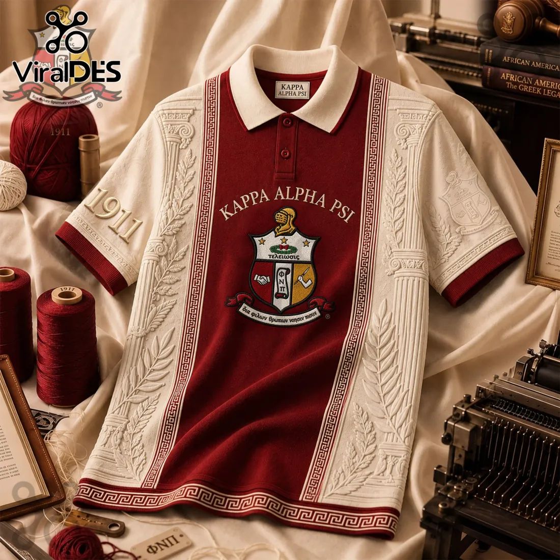 Kappa Alpha Psi Crimson White Textured Polo Shirt