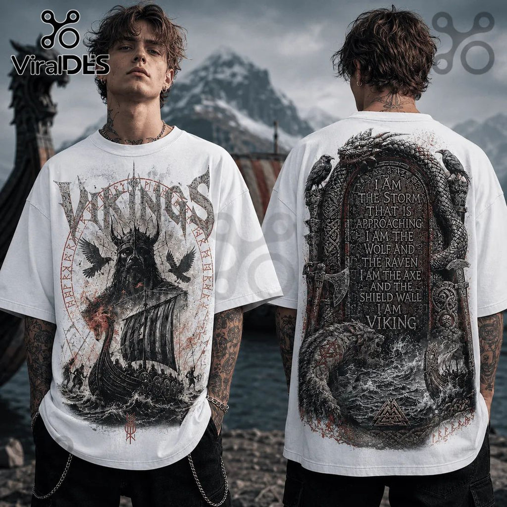 Viking Warrior Raven Wolf White T-Shirt