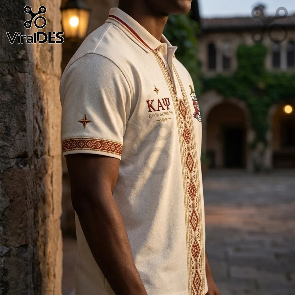 Kappa Alpha Psi Cream Cultural Pattern Polo Shirt