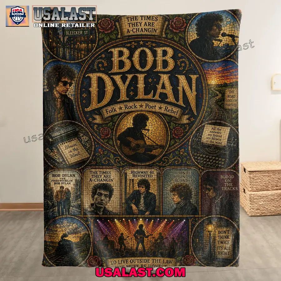 Bob Dylan Blowin’ In The Wind Stained Glass Quilt Blanket
