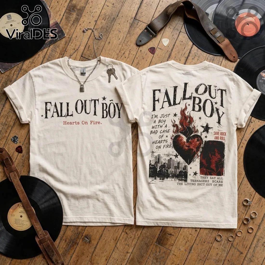 Fall Out Boy Hearts On Fire Off-White T-Shirt