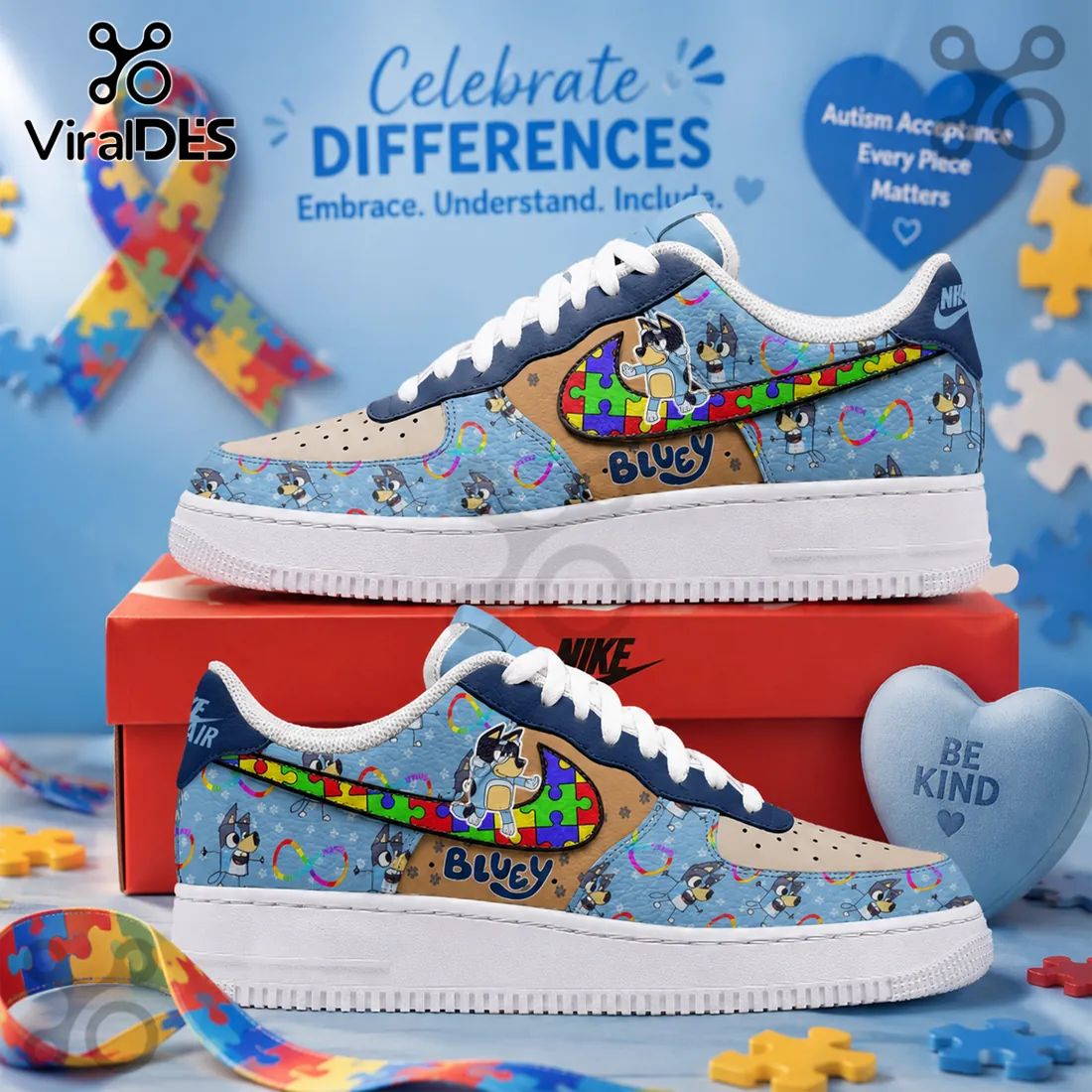 Bluey x Autism Acceptance Custom Air Force 1 Shoes 2026