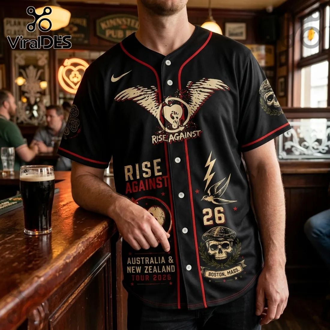 Rise Against x Dropkick Murphys 2026 Tour Black Baseball Jersey