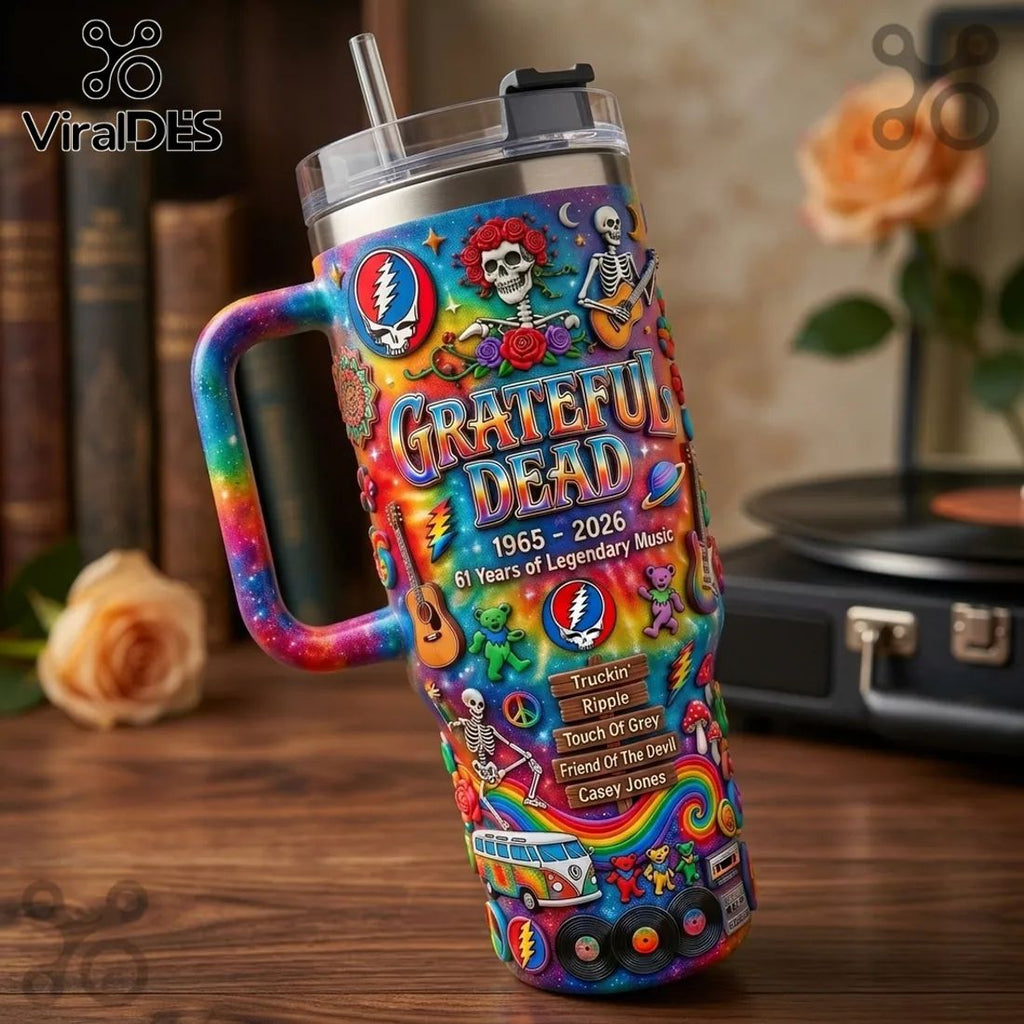 Grateful Dead 61 Years Anniversary Tie-Dye Collectible Travel Tumbler