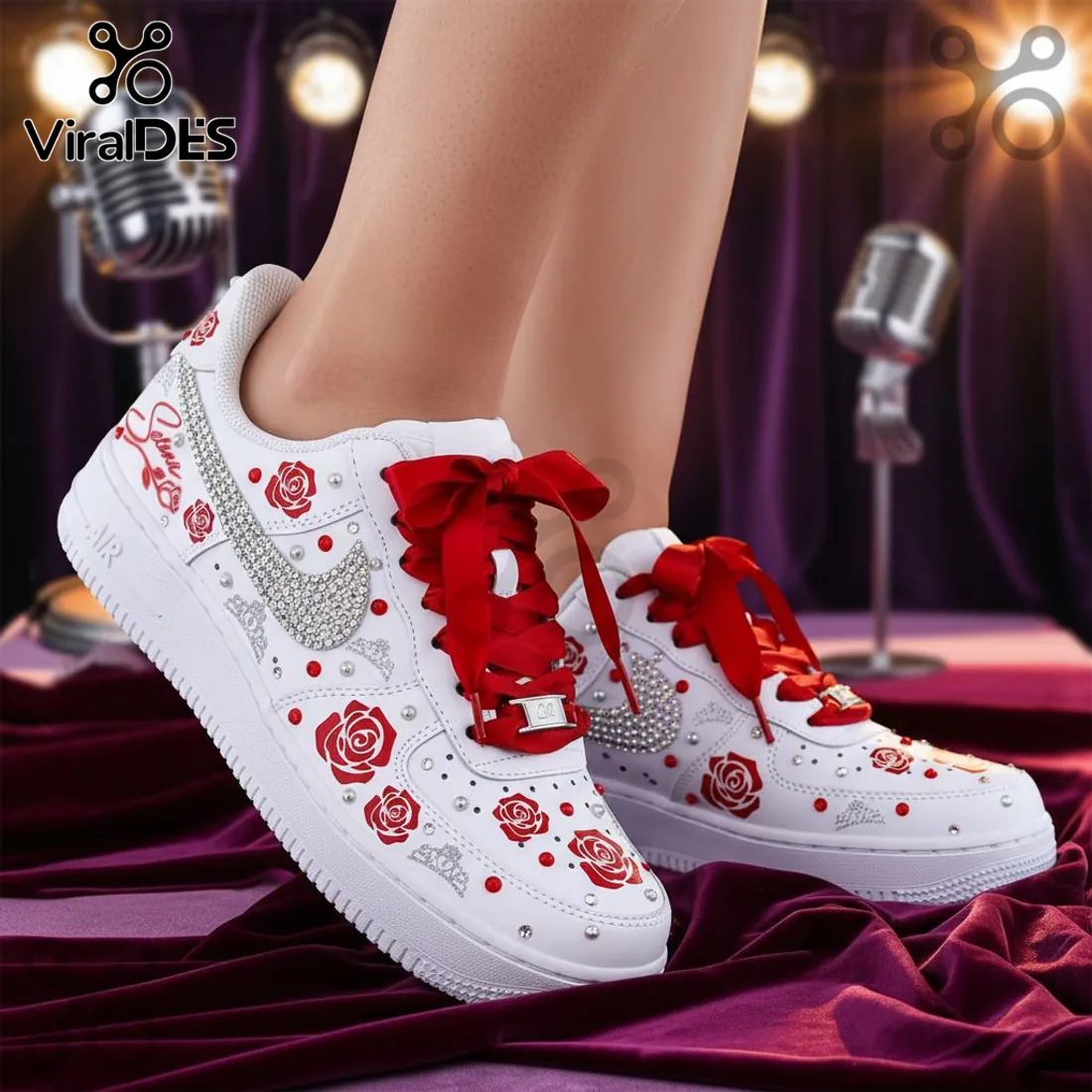 Selena 30th Anniversary Red Rose & Rhinestone Custom Air Force 1 Sneakers