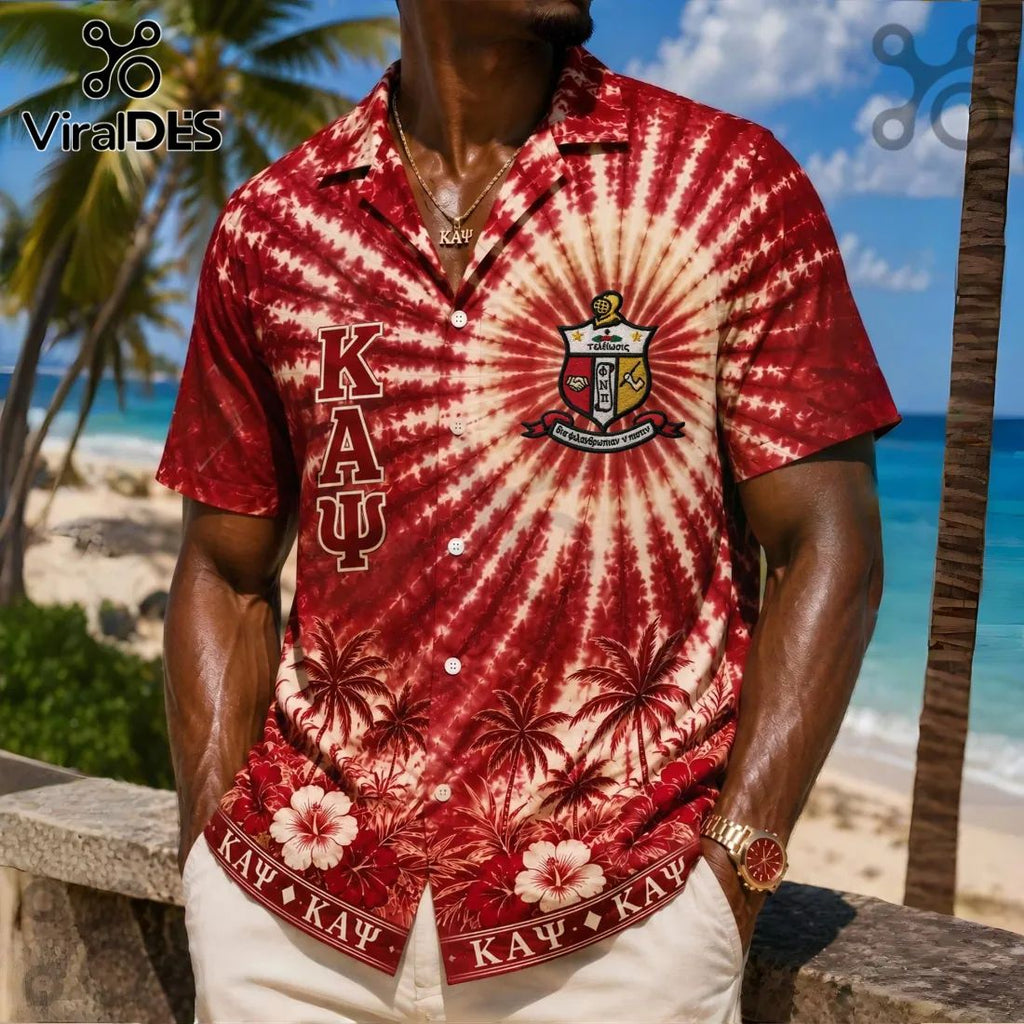 Kappa Alpha Psi Crimson and Cream Tropical Hawaiian Shirt