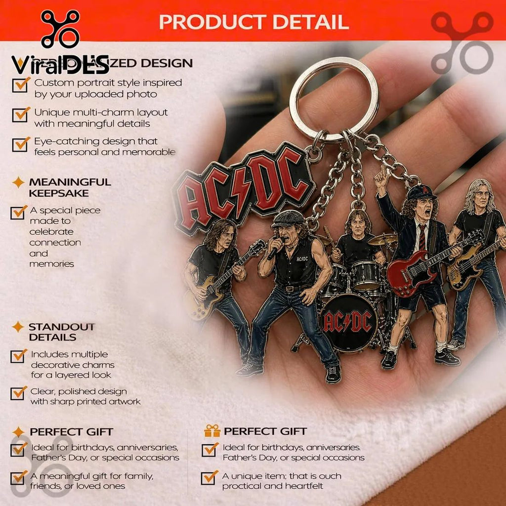 ACDC Rock Band Multi-Charm Metal Keychain 2026