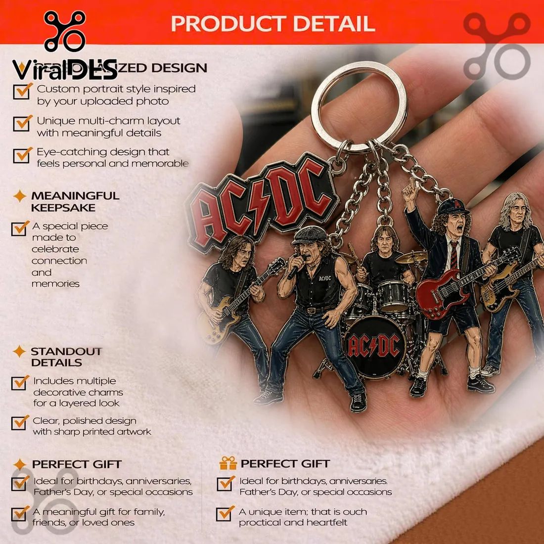 ACDC Rock Band Multi-Charm Metal Keychain 2026