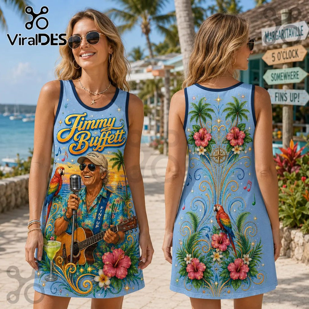 Jimmy Buffett Tropical Pattern Sleeveless Dress