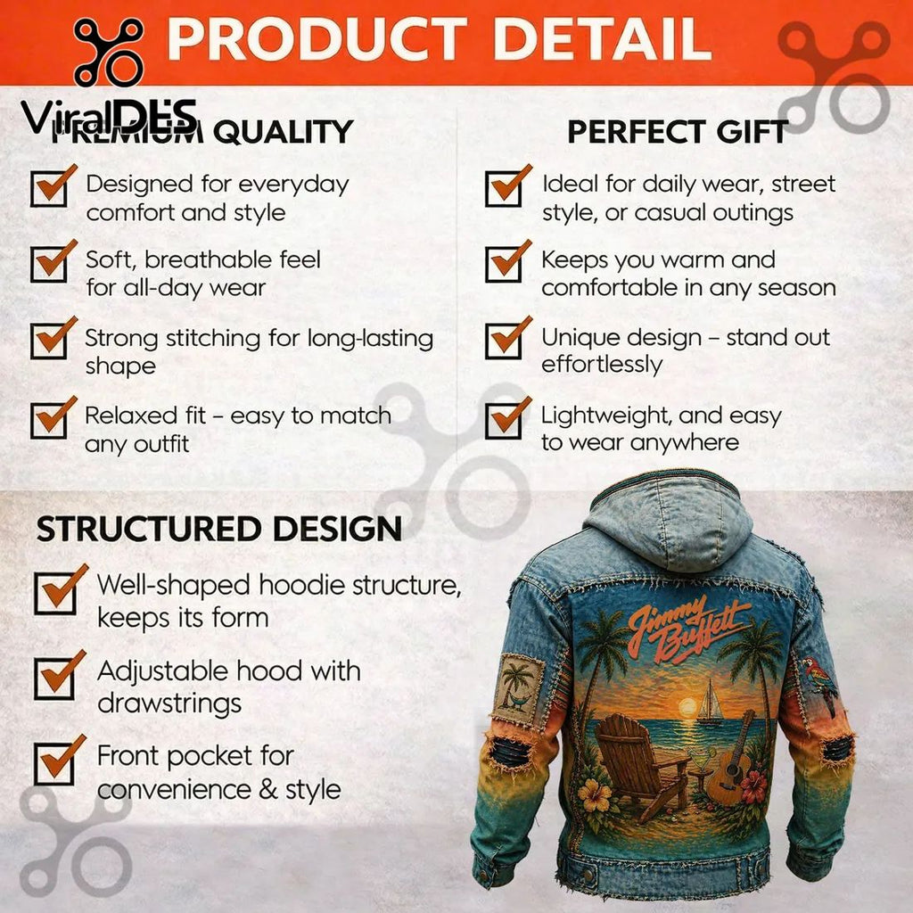 Jimmy Buffett Margaritaville Tropical Beach Sunset Distressed Hoodie