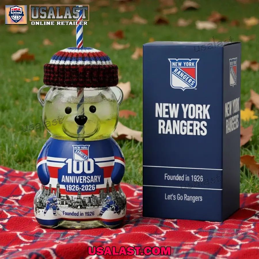 New York Rangers 100th Anniversary Collectible Bear Glass Cup