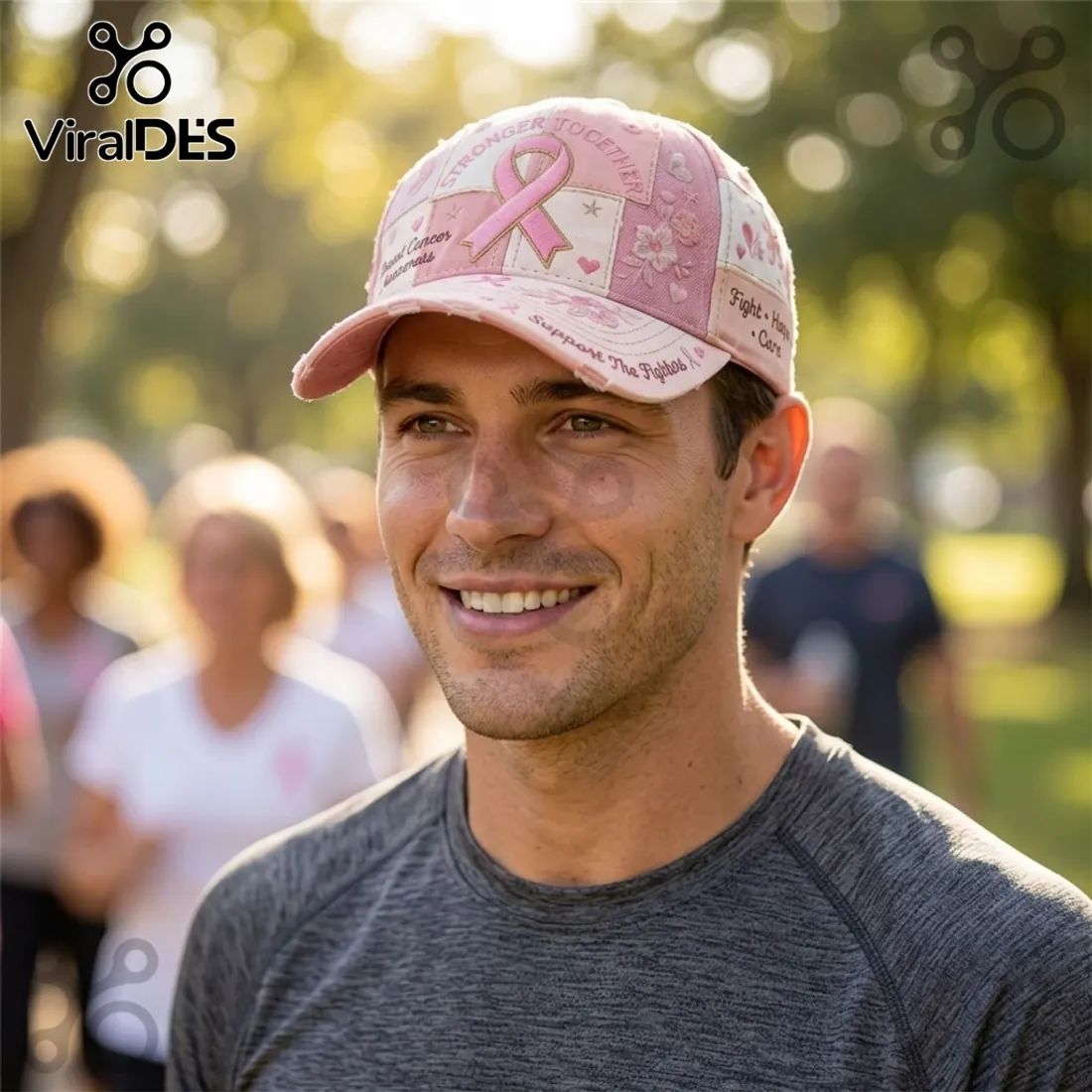 Breast Cancer Awareness Pink Ribbon Stronger Together Baseball Cap