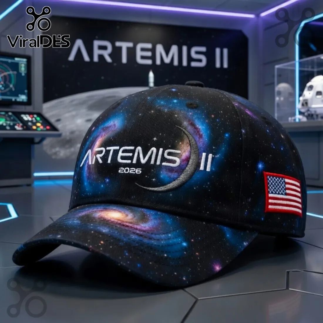 Artemis II NASA Moon Mission USA Flag Baseball Cap