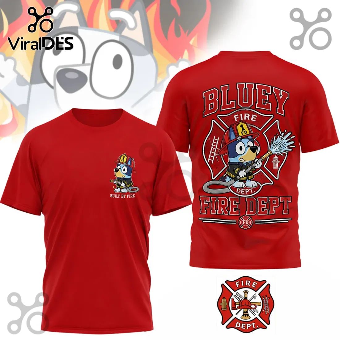 Bluey Fire Department Cartoon Character Graphic T-Shirt