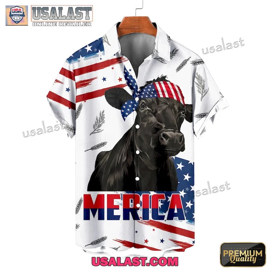 Merica American Flag Cattle Aloha Hawaiian Shirt