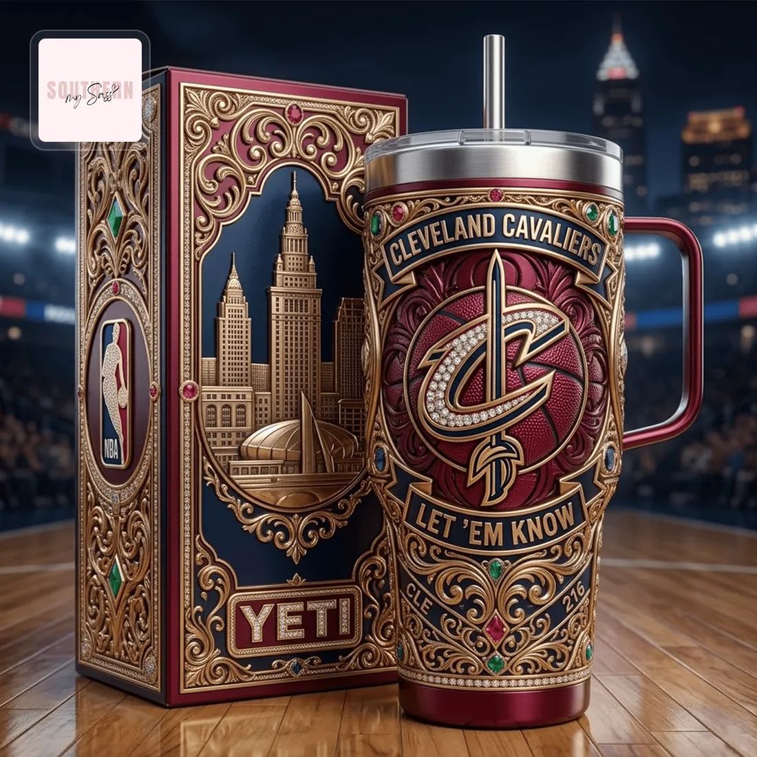Cleveland Cavaliers NBA Luxury Ornate 40oz Tumbler With Handle