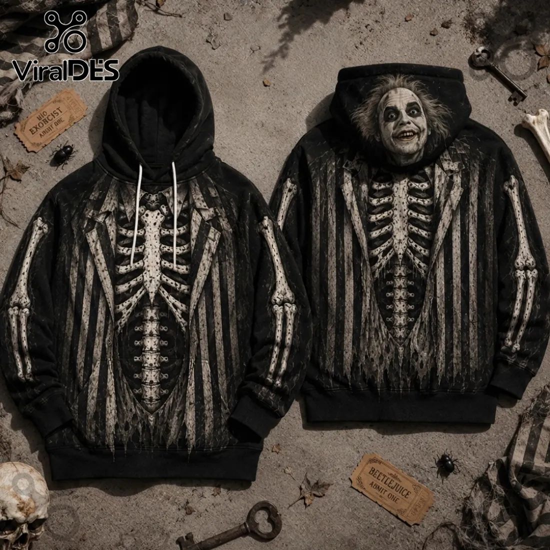 Beetlejuice Illustrated Skeleton Costume Hoodie