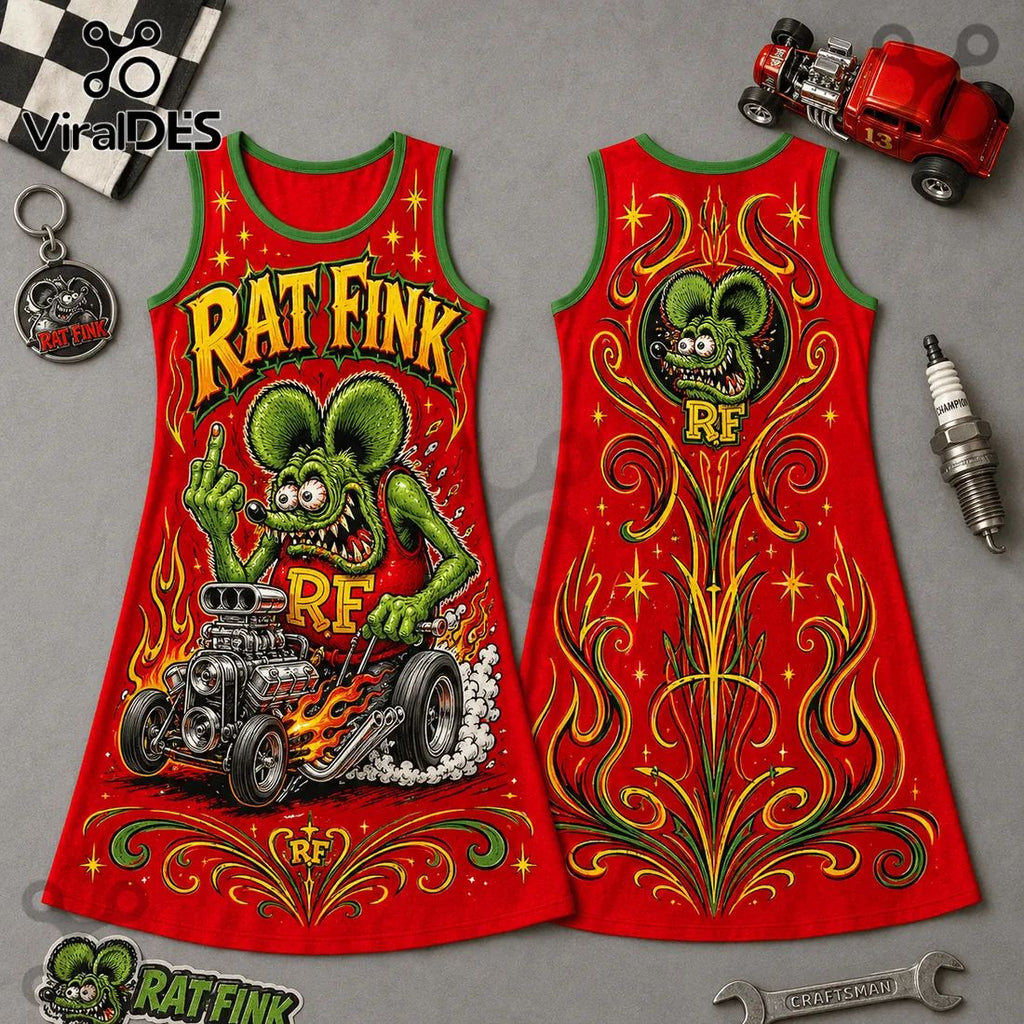 Rat Fink Red Hot Rod Illustrated Women Dress
