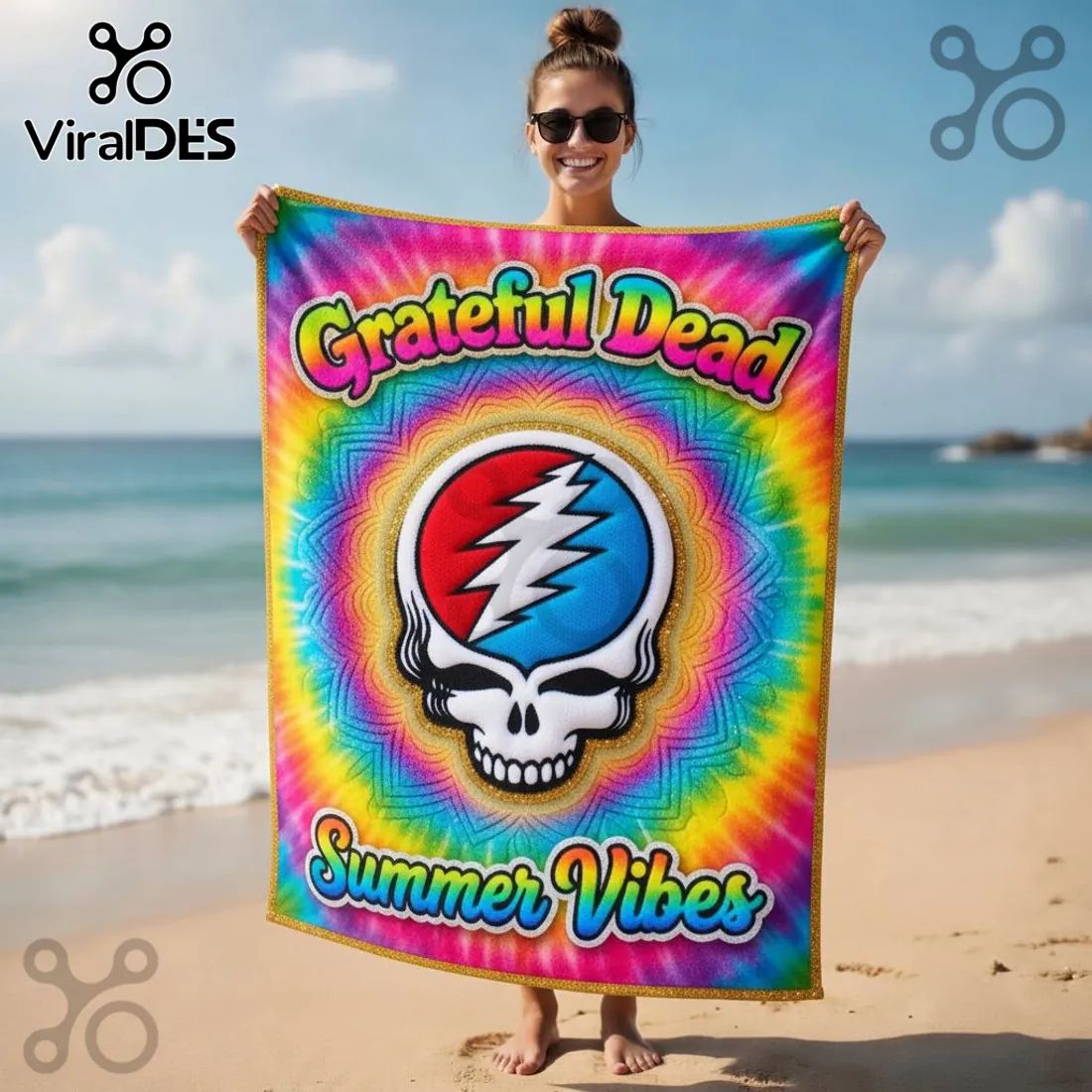 Grateful Dead Steal Your Face Tie-Dye Summer Beach Towel