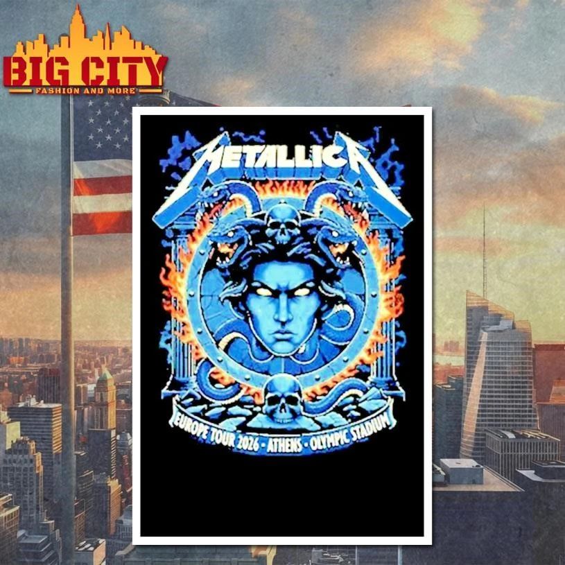 Metallica M72 Athens Europe Tour 2026 Medusa Shield Art On May 9 2026 At Olympic Stadium Athens Greece Shirt