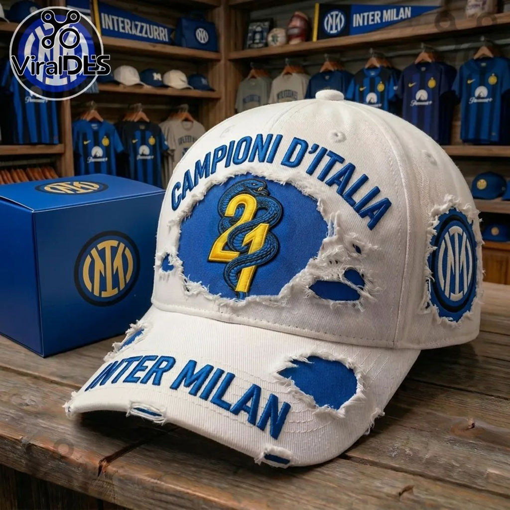 Inter Milan Campioni d’Italia 21 Distressed White Baseball Cap