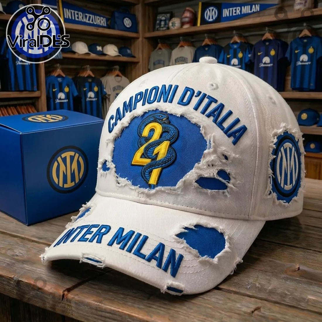 Inter Milan Campioni d’Italia 21 Distressed White Baseball Cap