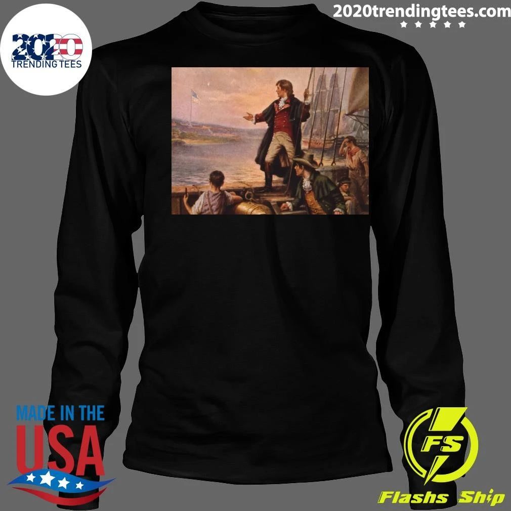 Francis Scott Key stands on a boat, with his right arm stretched out toward the U.S. flag flying over Fort McHenry in Baltimore, Maryland Shirt